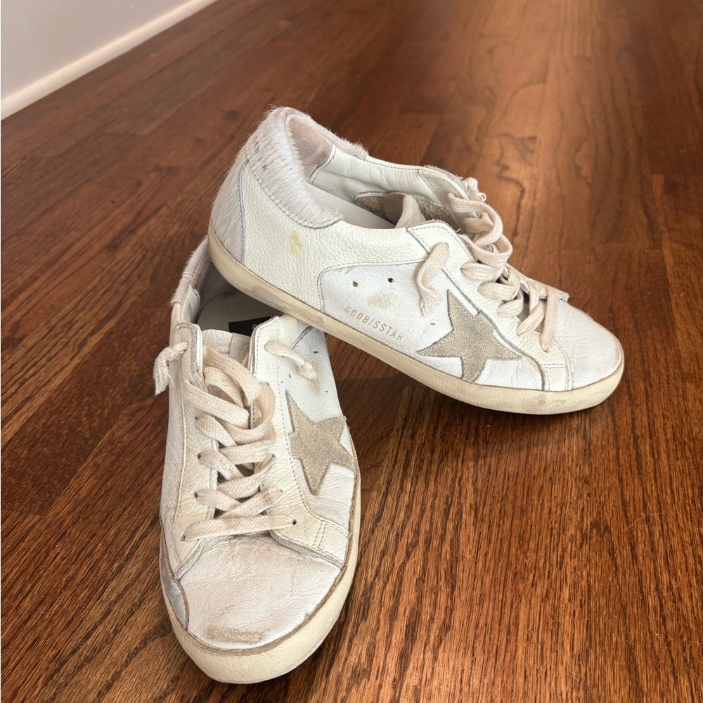 Golden Goose White and Silver Star Sneakers